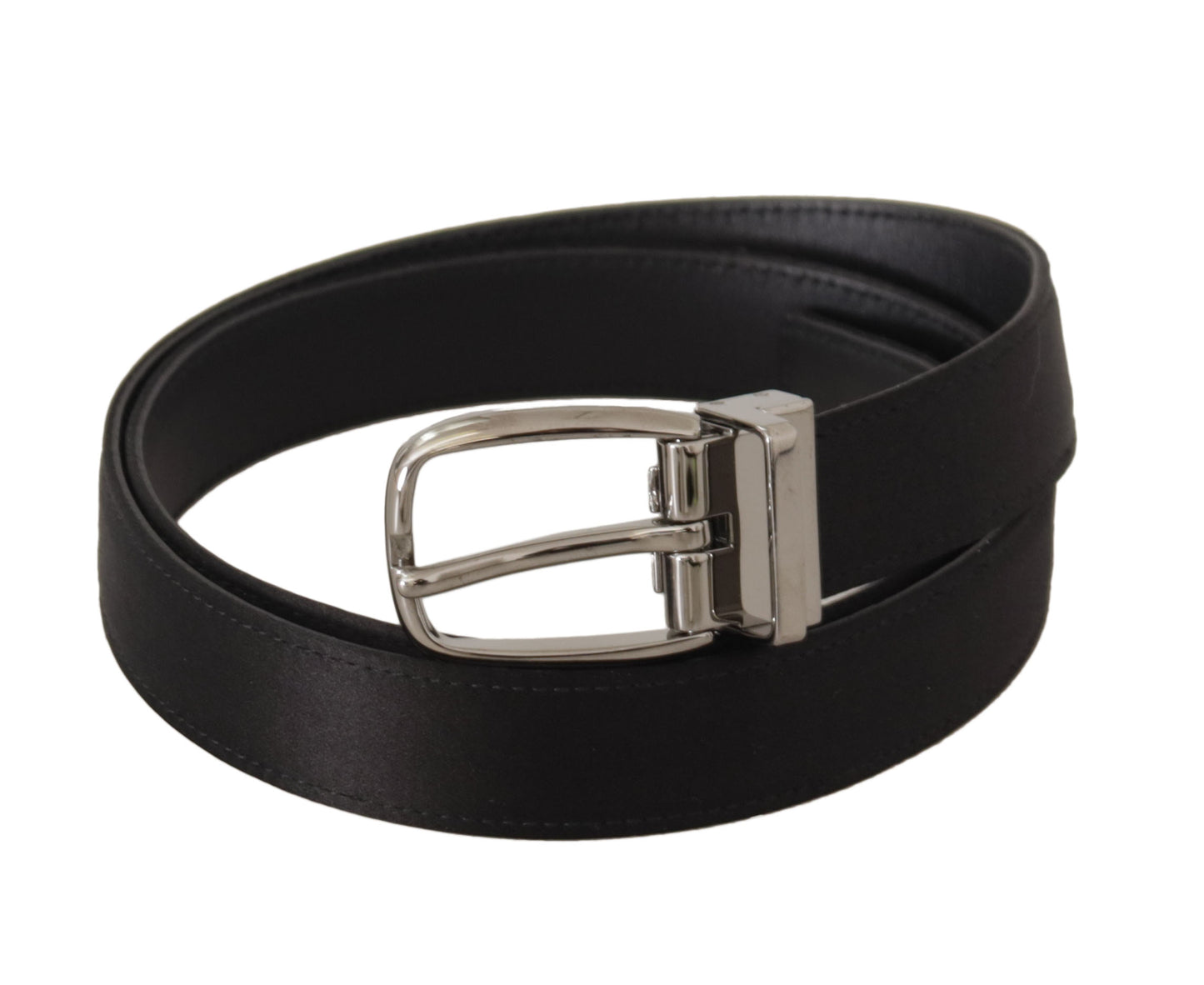 Ceinture Dolce & Gabbana en cuir de veau noir, avec boucle ardillon en métal argenté ornée du logo.
