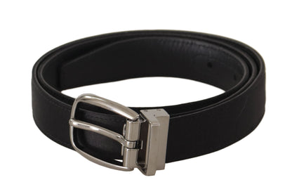 Ceinture Dolce & Gabbana en cuir de veau noir, avec boucle ardillon en métal argenté ornée du logo.
