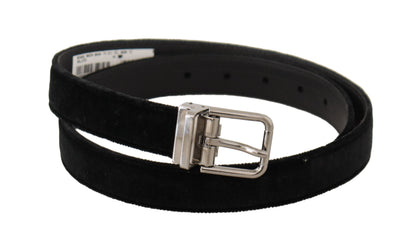 Ceinture décontractée Dolce & Gabbana en velours noir avec boucle à logo en métal argenté