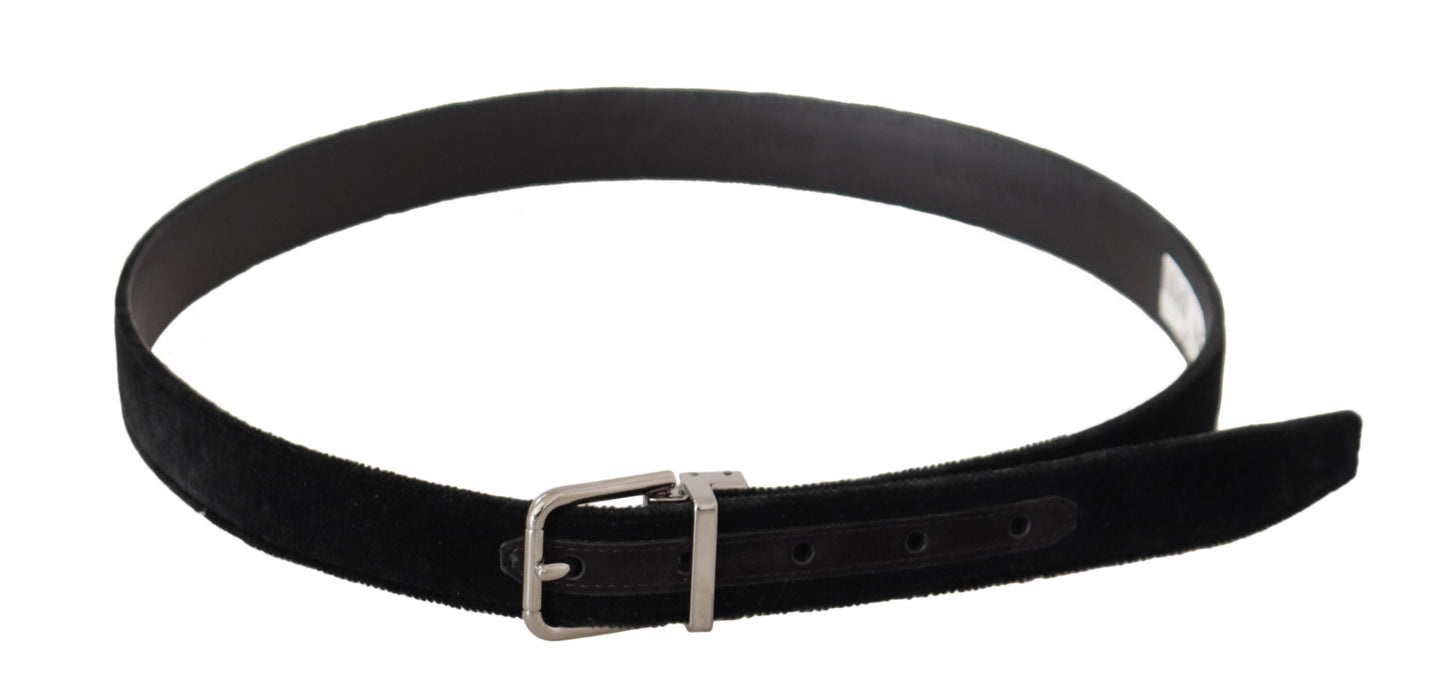 Ceinture décontractée Dolce & Gabbana en velours noir avec boucle à logo en métal argenté