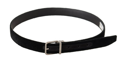 Ceinture décontractée Dolce & Gabbana en velours noir avec boucle à logo en métal argenté