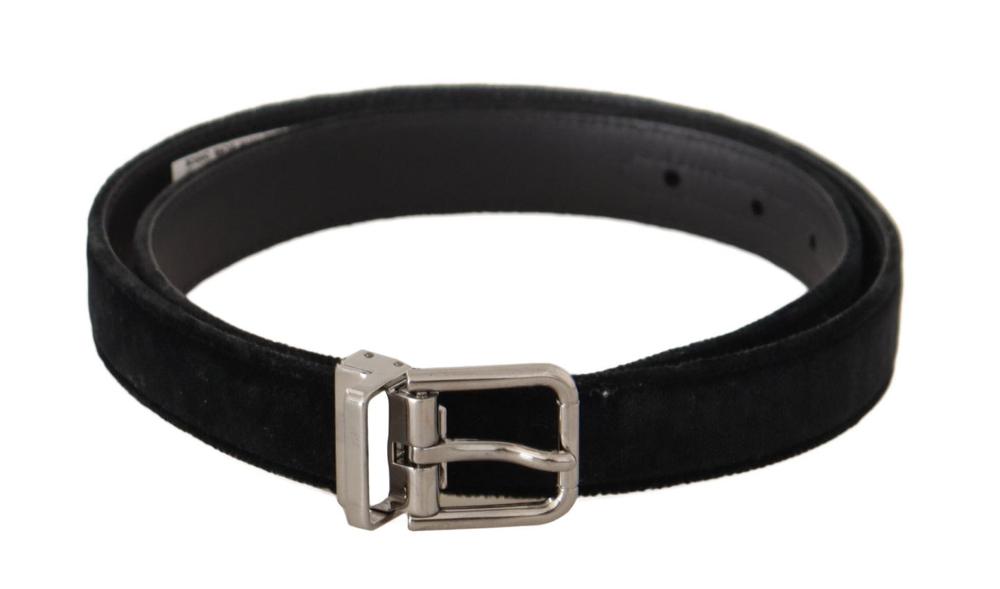 Ceinture décontractée Dolce & Gabbana en velours noir avec boucle à logo en métal argenté