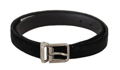 Ceinture décontractée Dolce & Gabbana en velours noir avec boucle à logo en métal argenté