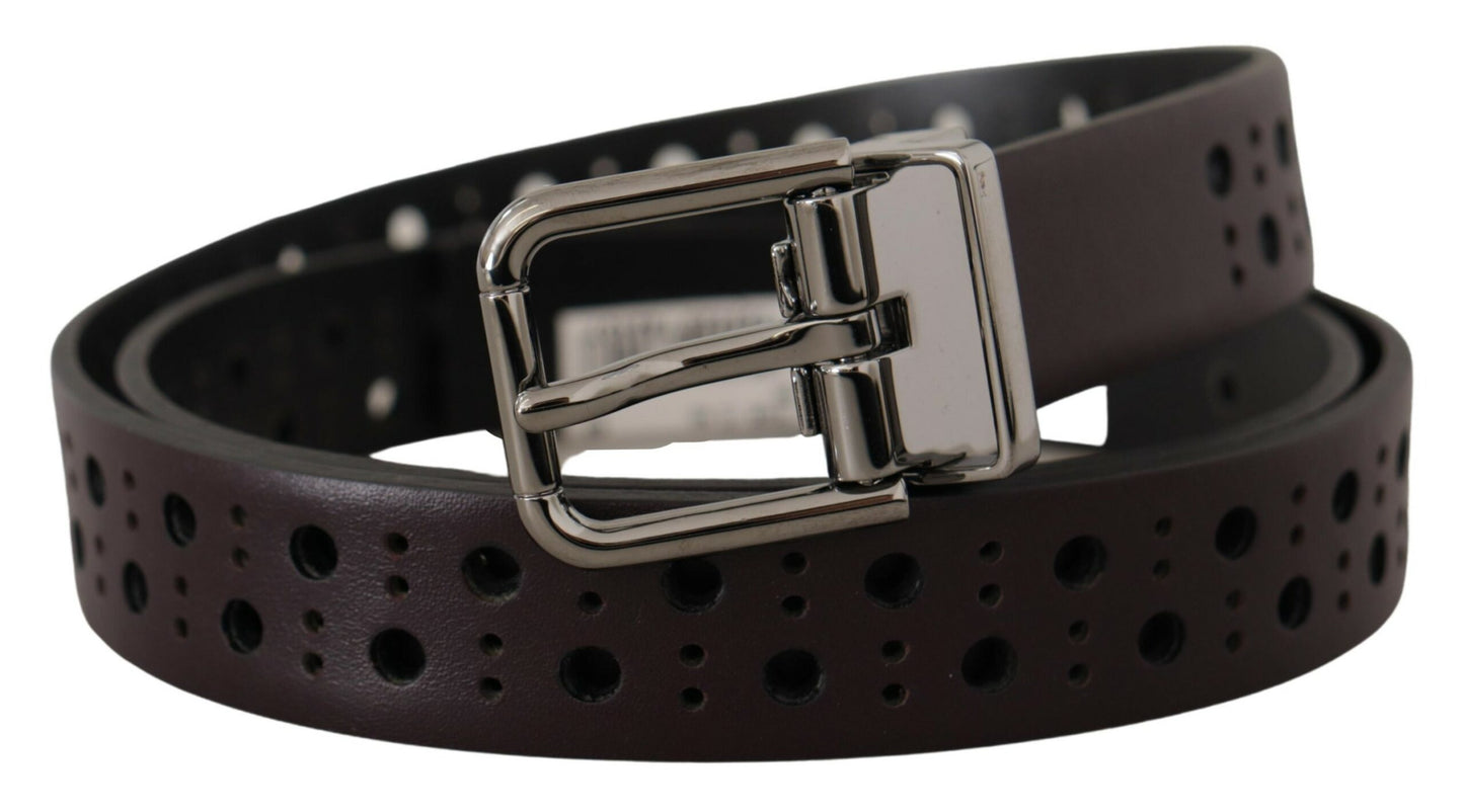 Ceinture Dolce & Gabbana en cuir perforé violet foncé avec boucle en métal
