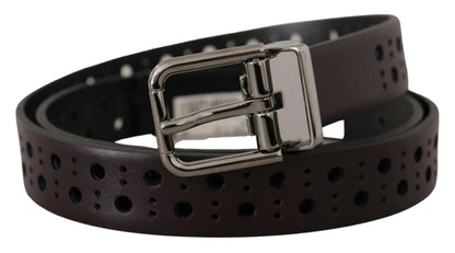 Ceinture Dolce & Gabbana en cuir perforé violet foncé avec boucle en métal