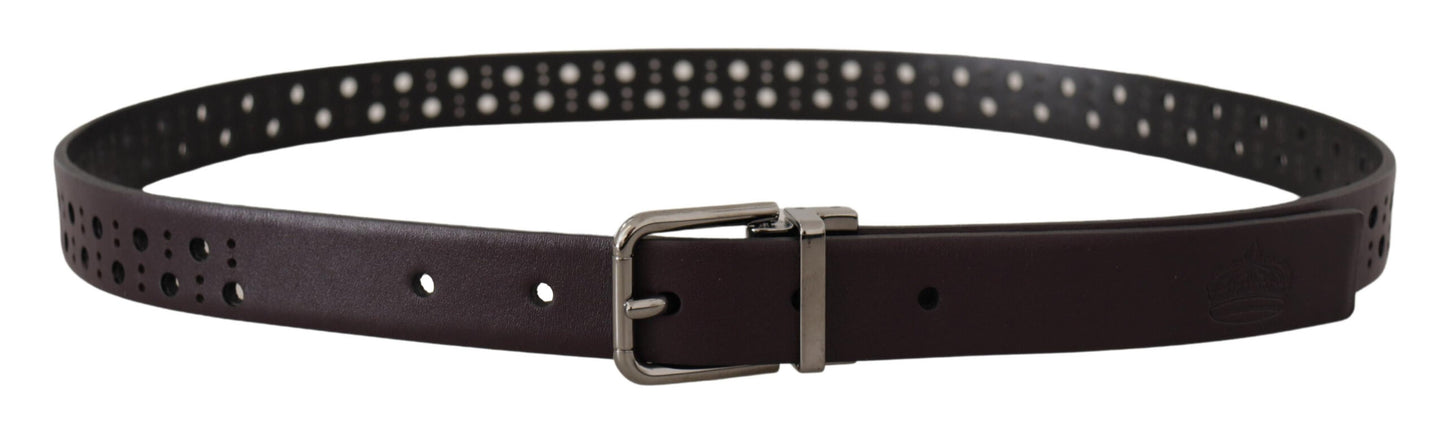 Ceinture Dolce & Gabbana en cuir perforé violet foncé avec boucle en métal