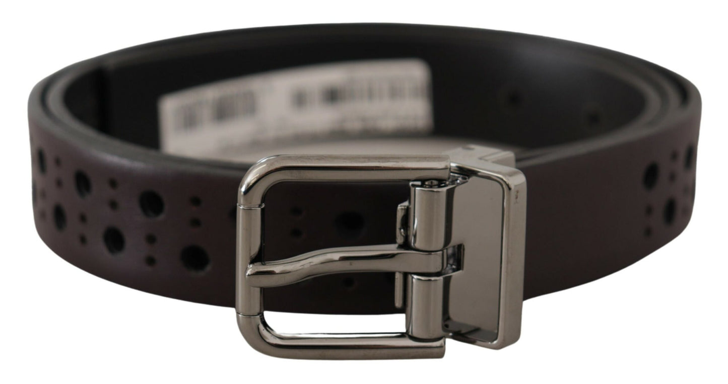 Ceinture Dolce & Gabbana en cuir perforé violet foncé avec boucle en métal