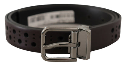 Ceinture Dolce & Gabbana en cuir perforé violet foncé avec boucle en métal
