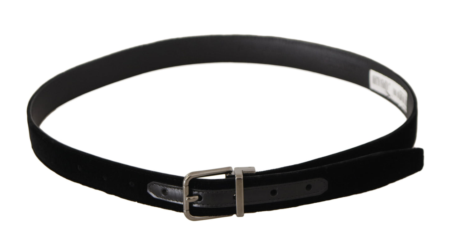 Ceinture Dolce & Gabbana en velours noir classique avec boucle en métal gravé du logo