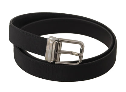 Ceinture Dolce & Gabbana en toile noire et cuir, boucle en métal argenté