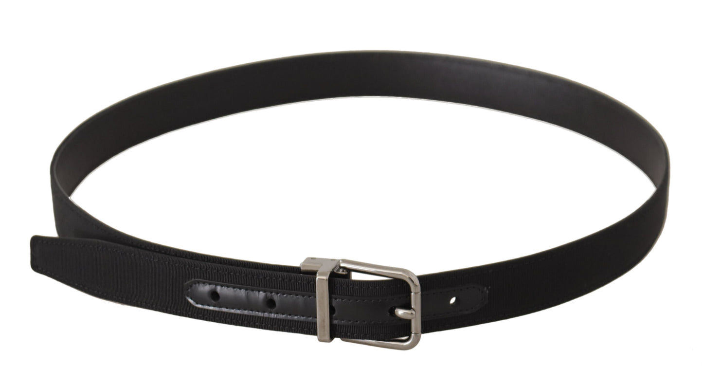 Ceinture Dolce & Gabbana en toile noire et cuir, boucle en métal argenté