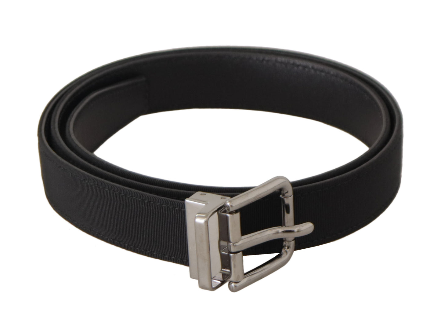 Ceinture Dolce & Gabbana en toile noire et cuir, boucle en métal argenté