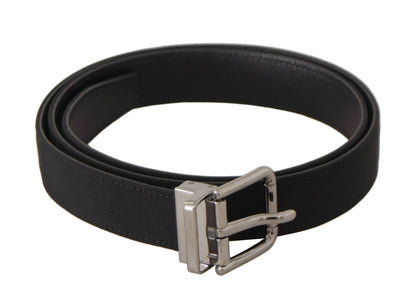 Ceinture Dolce & Gabbana en toile noire et cuir, boucle en métal argenté