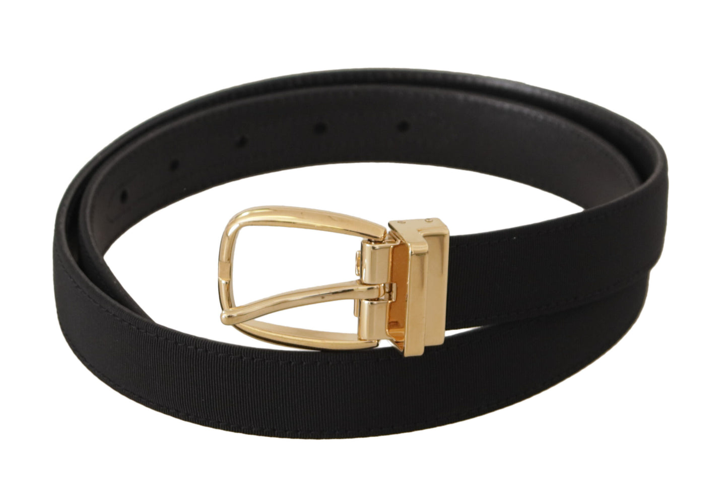 Ceinture Dolce & Gabbana en Toile Noire et Cuir avec Boucle en Métal Doré