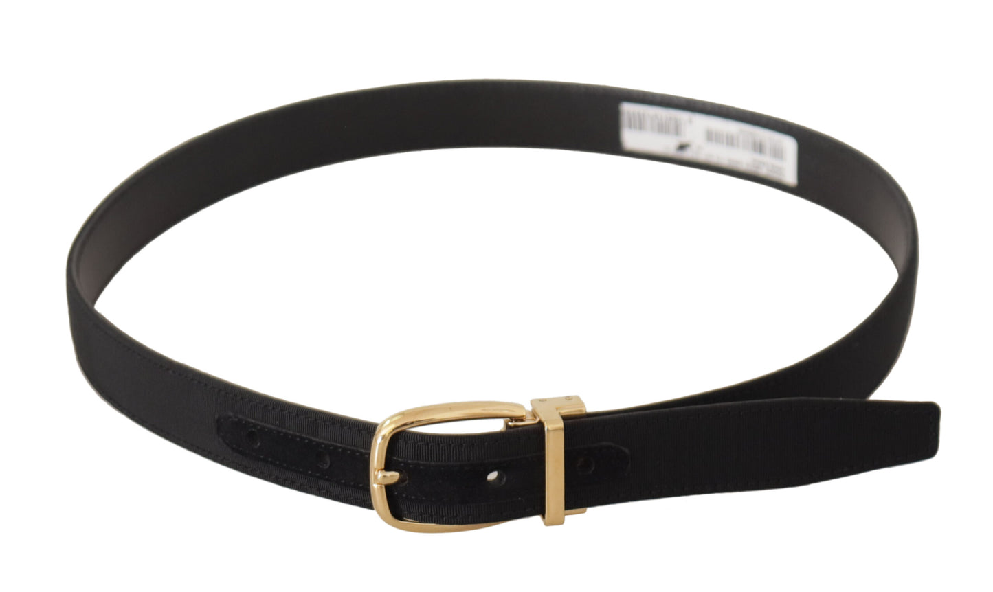 Ceinture Dolce & Gabbana en Toile Noire et Cuir avec Boucle en Métal Doré