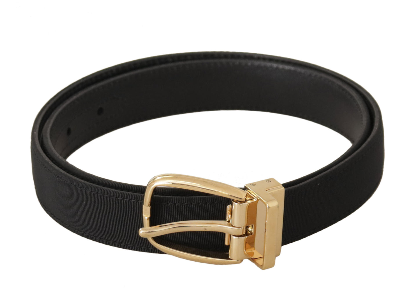 Ceinture Dolce & Gabbana en Toile Noire et Cuir avec Boucle en Métal Doré