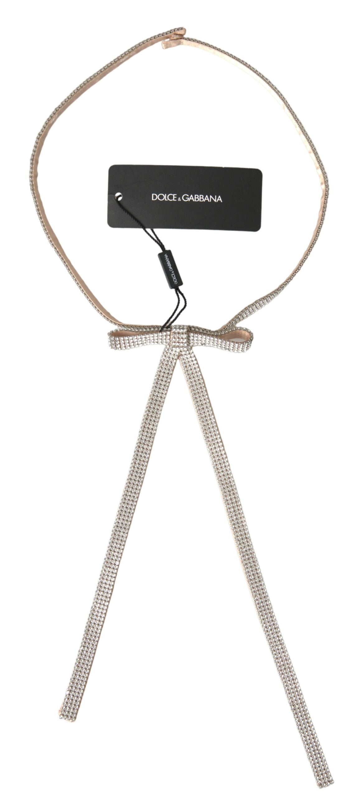 Ceinture Dolce & Gabbana en soie beige avec nœud et cristaux transparents à la taille