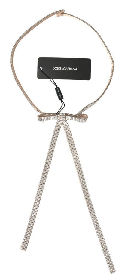 Ceinture Dolce & Gabbana en soie beige avec nœud et cristaux transparents à la taille