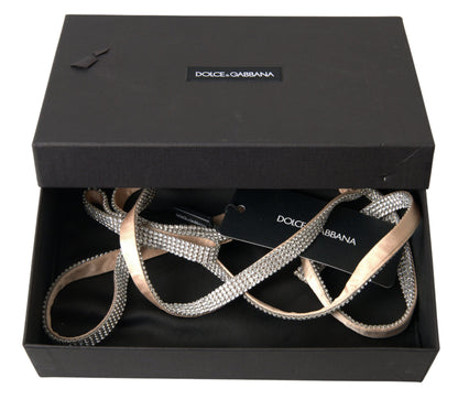 Ceinture Dolce & Gabbana en soie beige avec nœud et cristaux transparents à la taille