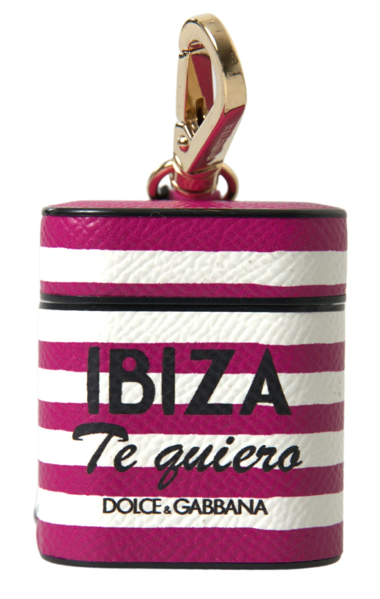 Étui AirPods Dolce & Gabbana en Cuir Dauphine Fuchsia avec Logo