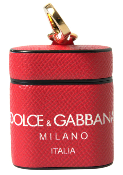 Étui Airpods en cuir rouge avec logo en métal doré Dolce & Gabbana