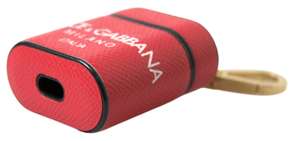 Étui Airpods en cuir rouge avec logo en métal doré Dolce & Gabbana