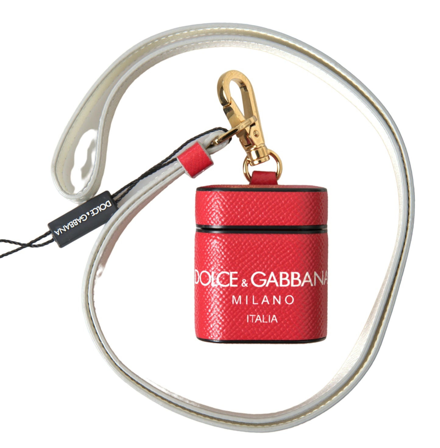 Étui Airpods en cuir rouge avec logo en métal doré Dolce & Gabbana
