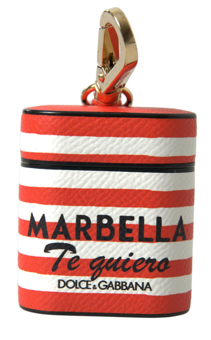 Étui AirPods Dolce & Gabbana en cuir Dauphine à rayures orange et avec logo sur la dragonne