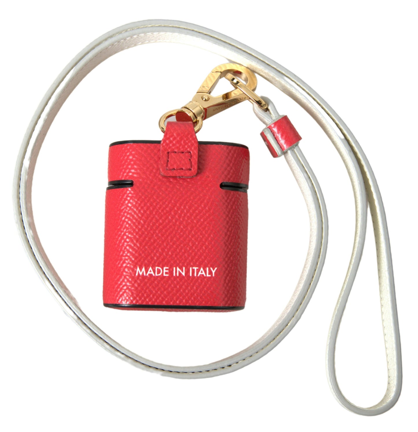Étui AirPods Dolce & Gabbana en Cuir Rouge avec Bracelet à Logo en Métal Doré