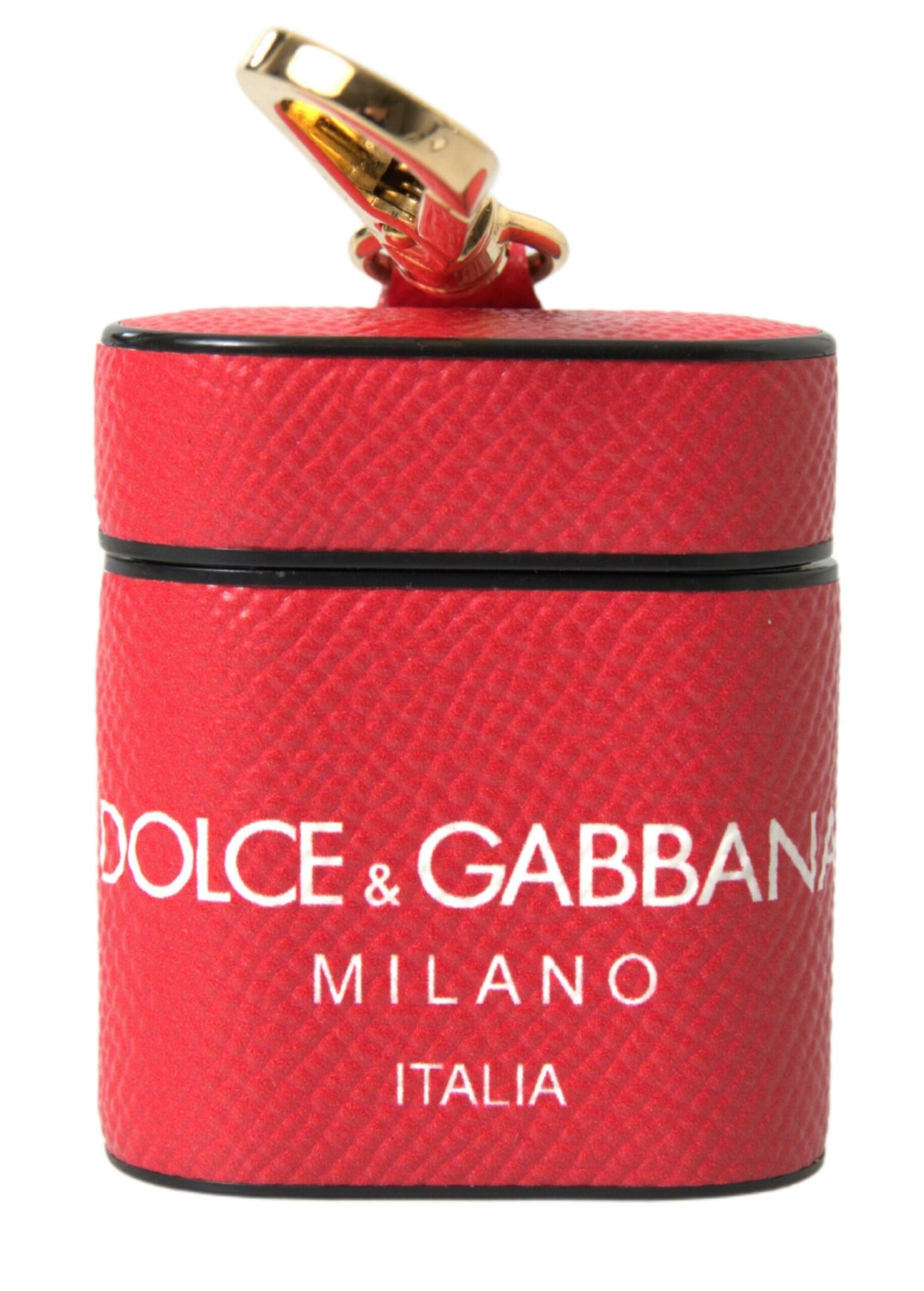 Étui AirPods Dolce & Gabbana en Cuir Rouge avec Bracelet à Logo en Métal Doré