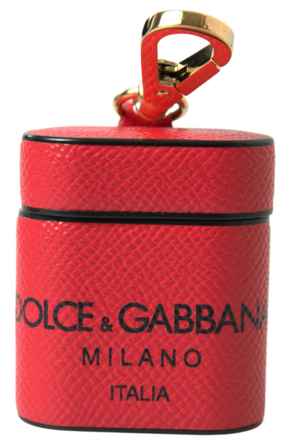Étui AirPods Dolce & Gabbana en Cuir de Veau Rouge et Noir avec Sangle Imprimée Logo