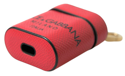 Étui AirPods Dolce & Gabbana en Cuir de Veau Rouge et Noir avec Sangle Imprimée Logo