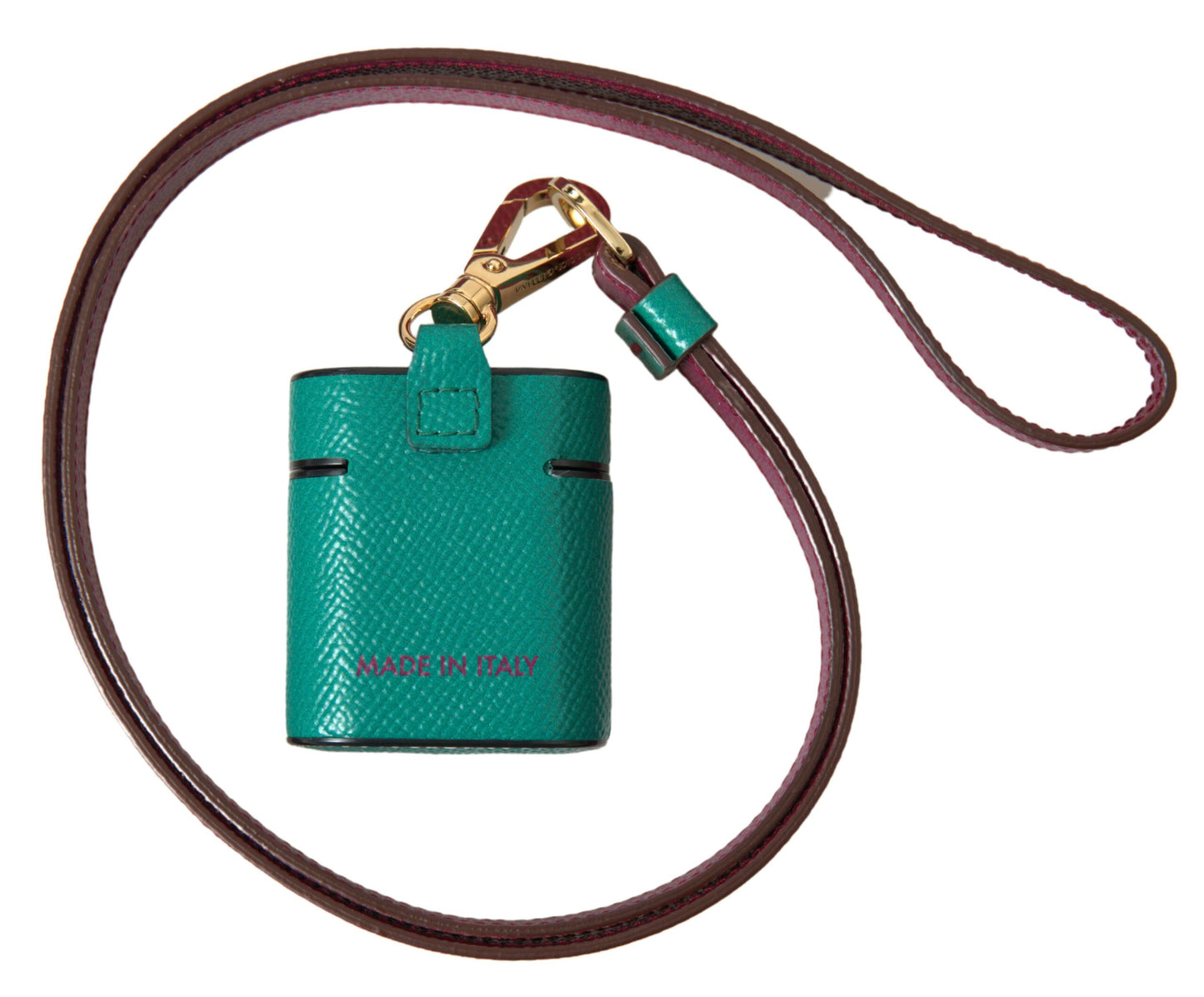 Étui pour AirPods Dolce & Gabbana en cuir de veau vert et bordeaux avec logo imprimé et dragonne