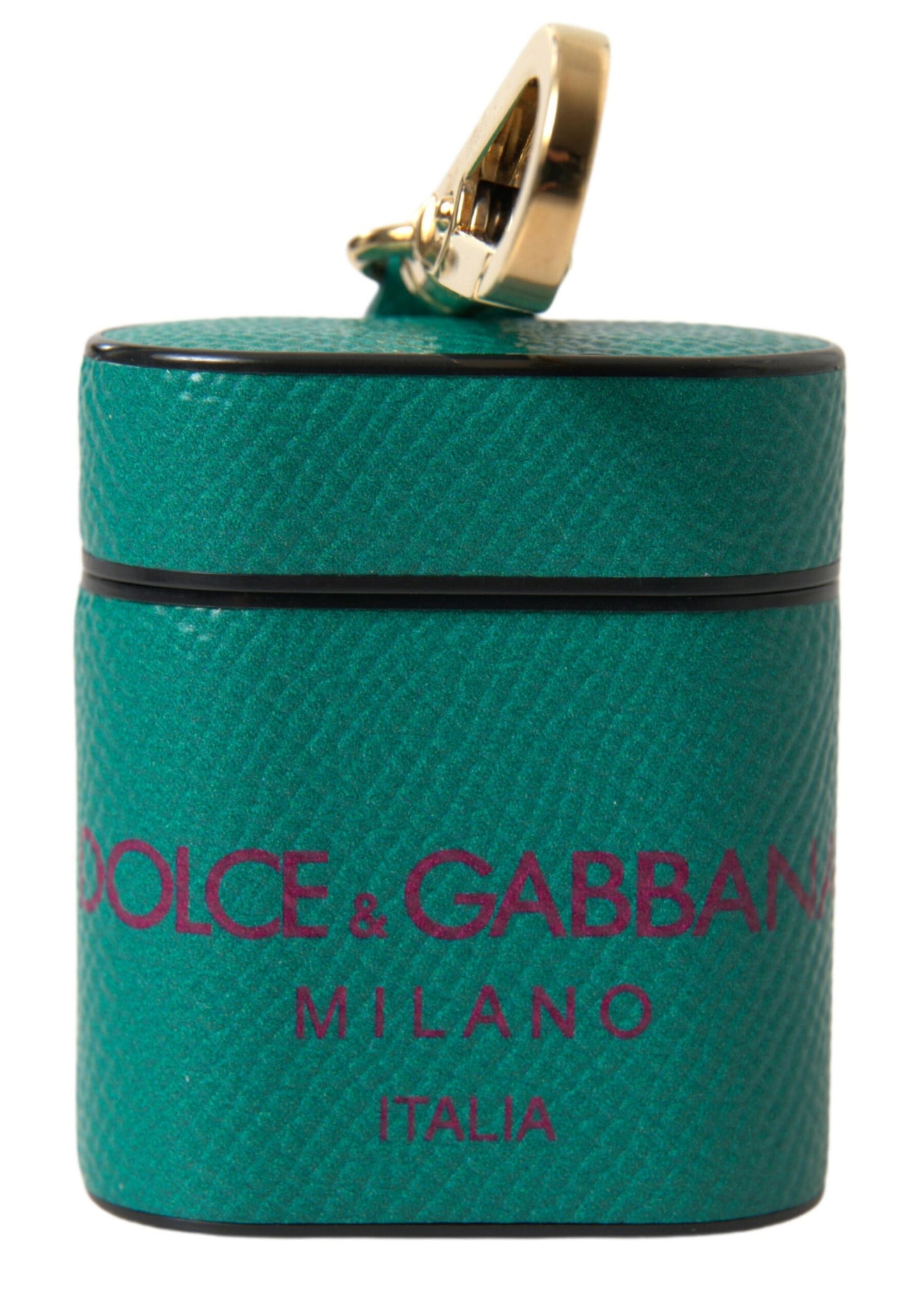 Étui pour AirPods Dolce & Gabbana en cuir de veau vert et bordeaux avec logo imprimé et dragonne