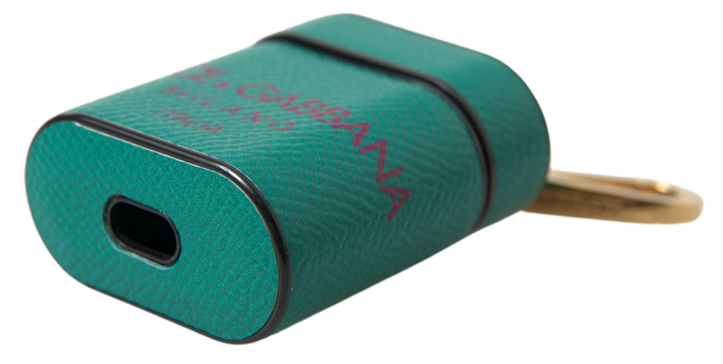 Étui pour AirPods Dolce & Gabbana en cuir de veau vert et bordeaux avec logo imprimé et dragonne