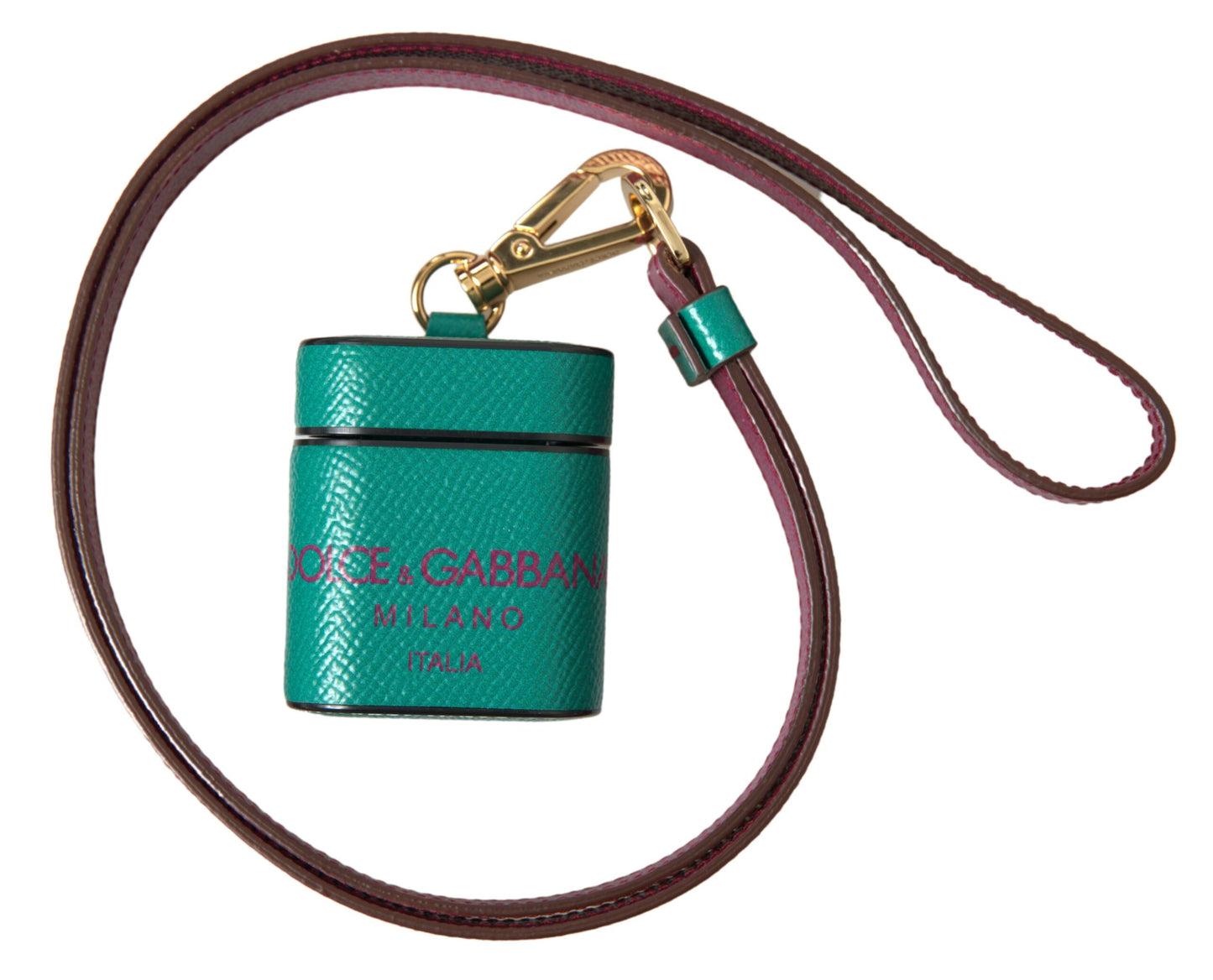 Étui pour AirPods Dolce & Gabbana en cuir de veau vert et bordeaux avec logo imprimé et dragonne