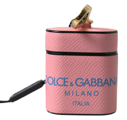 Étui AirPods Dolce & Gabbana en cuir de veau rose et bleu avec lanière à imprimé logo