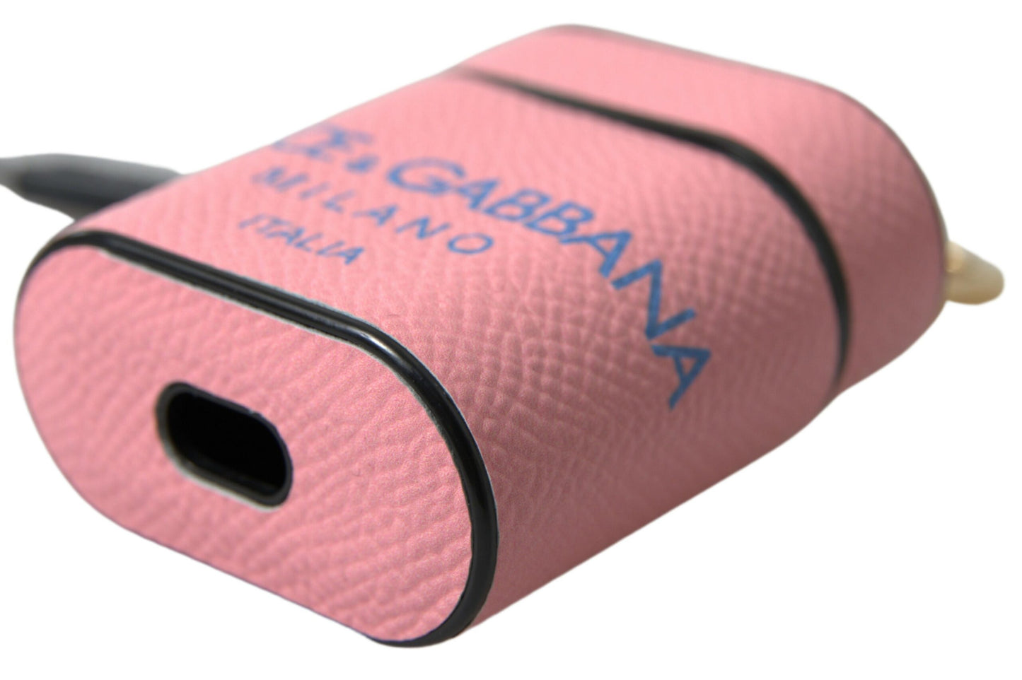 Étui AirPods Dolce & Gabbana en cuir de veau rose et bleu avec lanière à imprimé logo