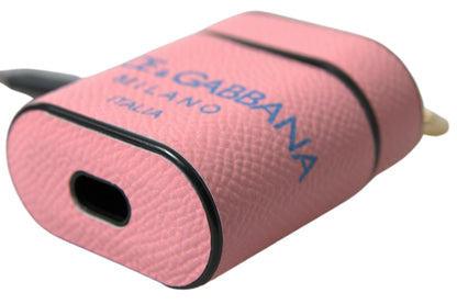 Étui AirPods Dolce & Gabbana en cuir de veau rose et bleu avec lanière à imprimé logo