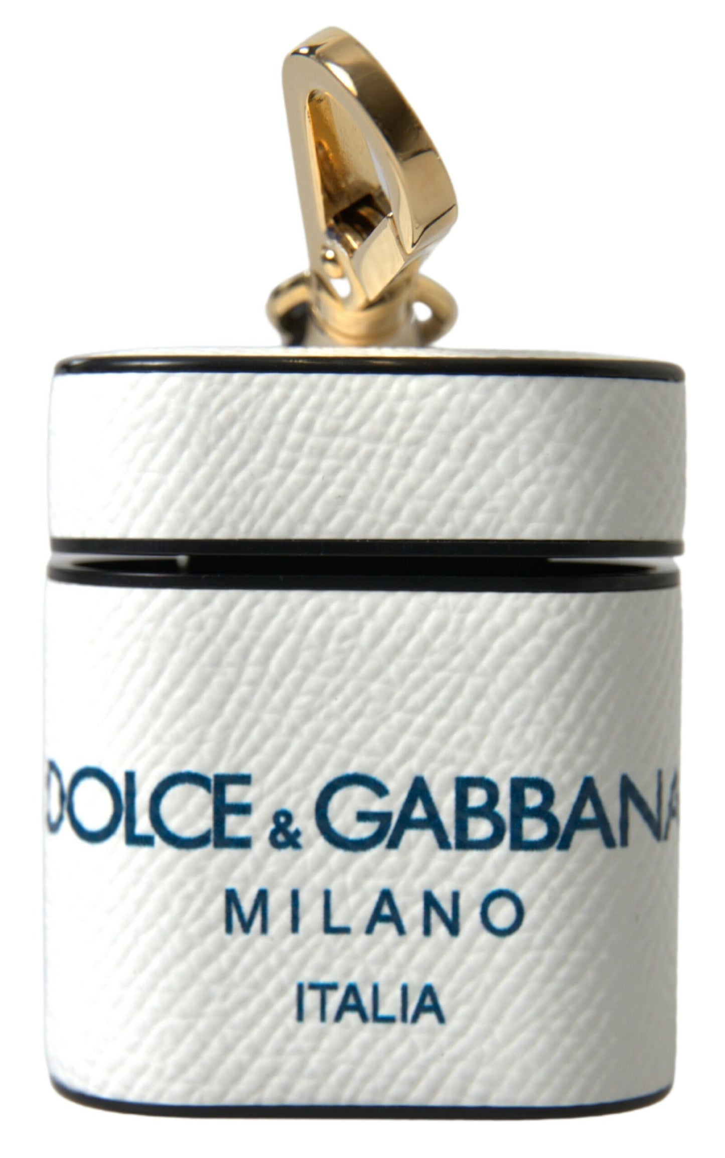 Étui Airpods Dolce & Gabbana en Cuir de Veau Blanc Bleu avec Sangle Imprimé Logo