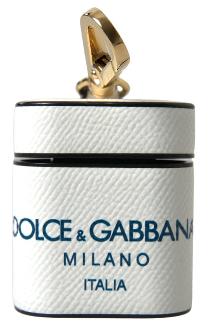 Étui Airpods Dolce & Gabbana en Cuir de Veau Blanc Bleu avec Sangle Imprimé Logo