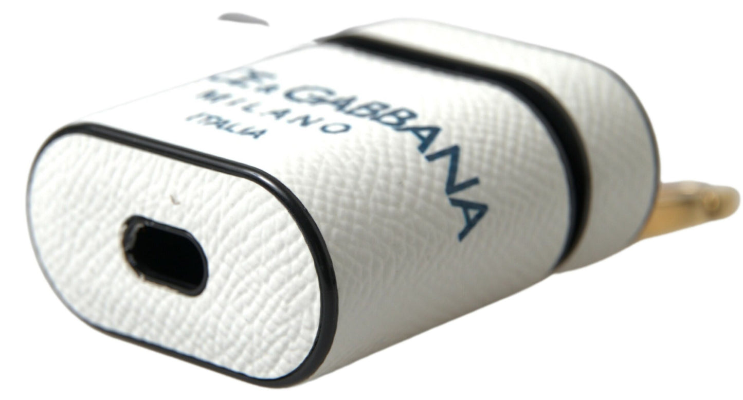 Étui Airpods Dolce & Gabbana en Cuir de Veau Blanc Bleu avec Sangle Imprimé Logo