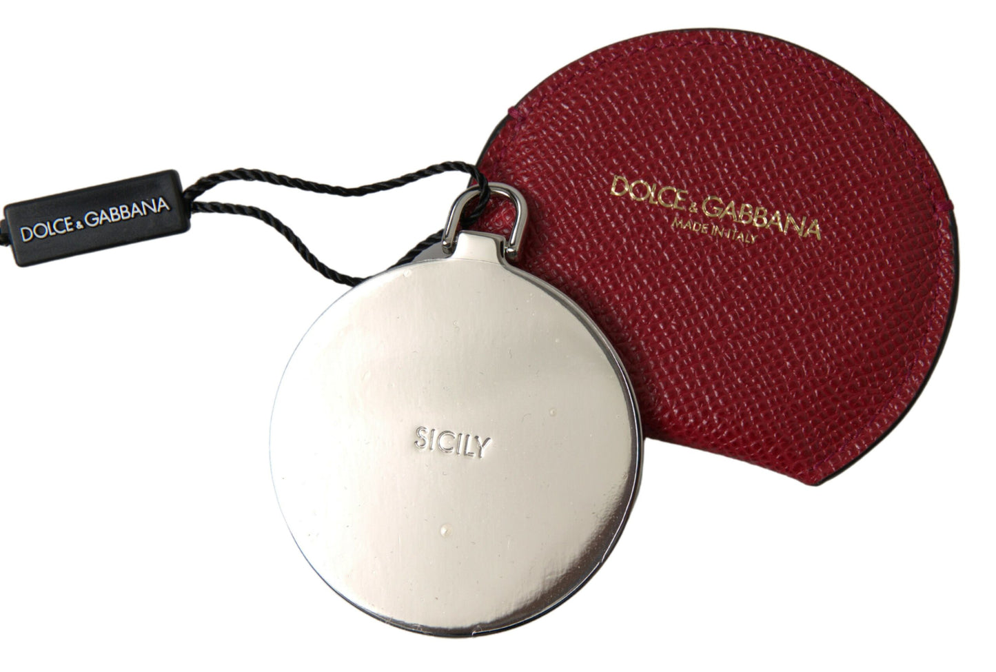 Étui Miroir Rond Dolce & Gabbana en Cuir de Veau Rouge