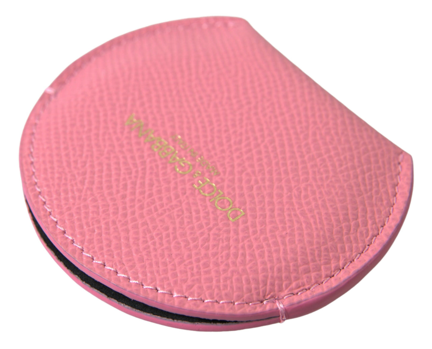 Porte-miroir de poche Dolce & Gabbana en cuir de veau rose avec logo rond imprimé