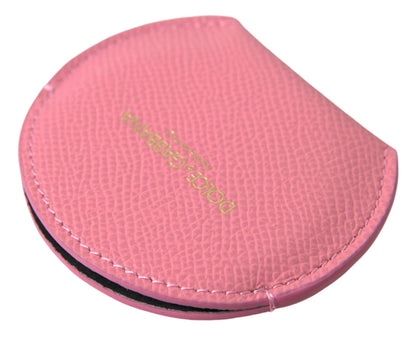 Porte-miroir de poche Dolce & Gabbana en cuir de veau rose avec logo rond imprimé