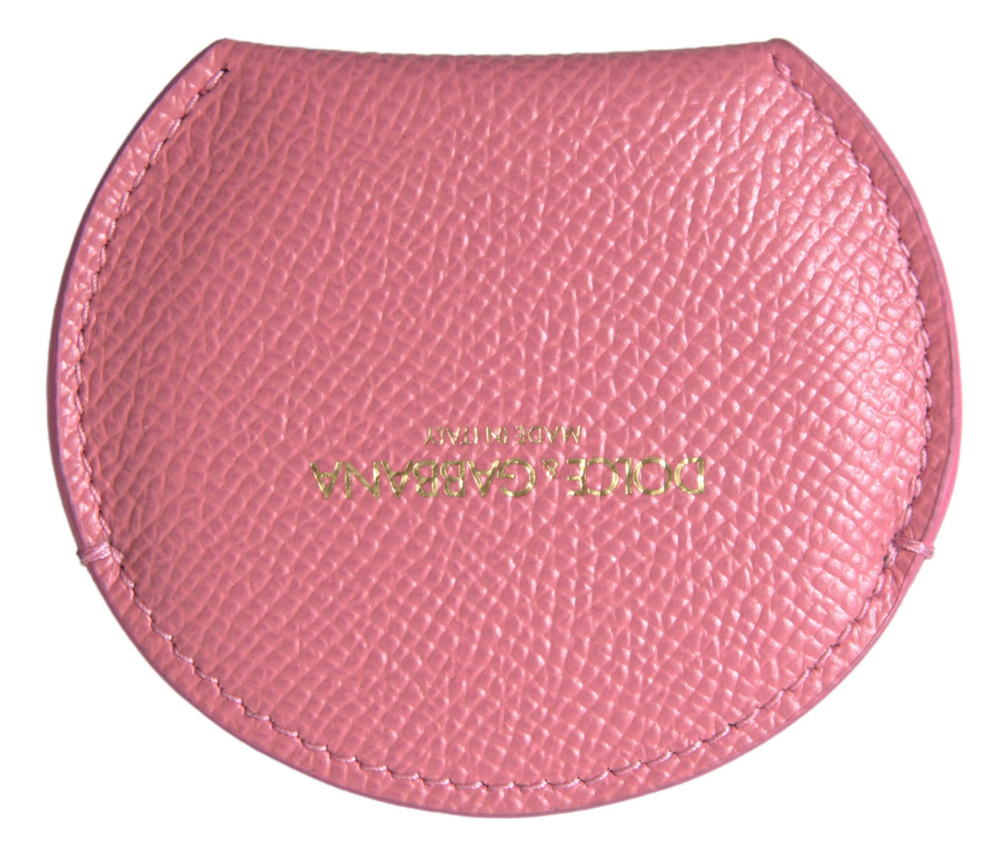 Porte-miroir de poche Dolce & Gabbana en cuir de veau rose avec logo rond imprimé