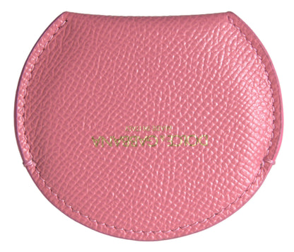 Porte-miroir de poche Dolce & Gabbana en cuir de veau rose avec logo rond imprimé