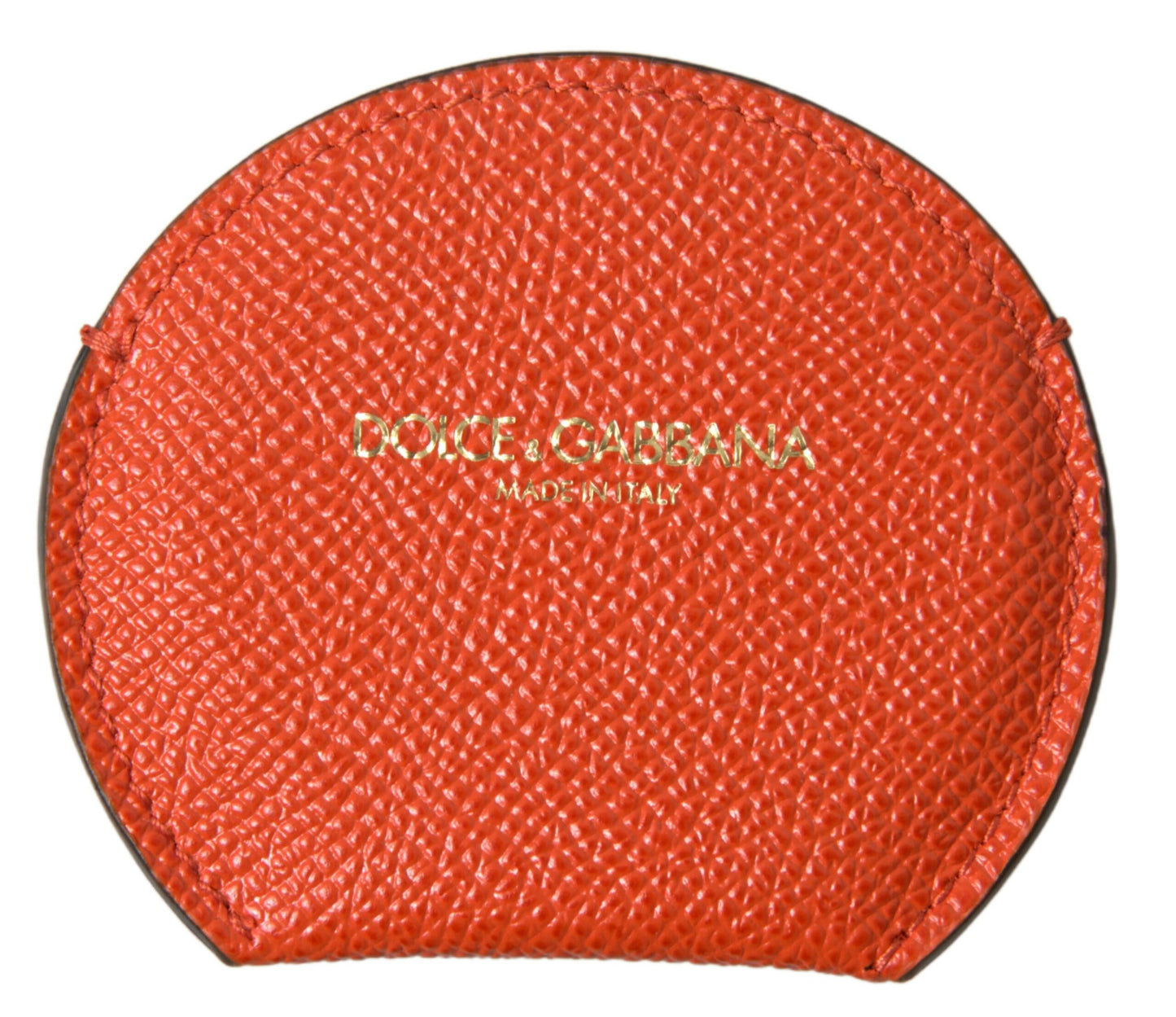 Miroir de poche rond avec logo Dolce & Gabbana en cuir de veau orange