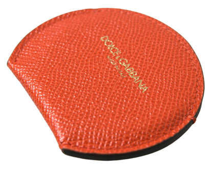 Miroir de poche rond avec logo Dolce & Gabbana en cuir de veau orange
