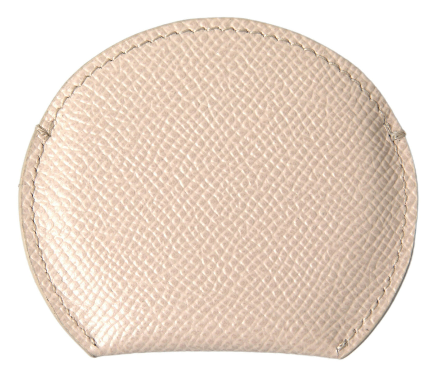Support de miroir de poche rond en cuir de veau beige avec logo Dolce & Gabbana
